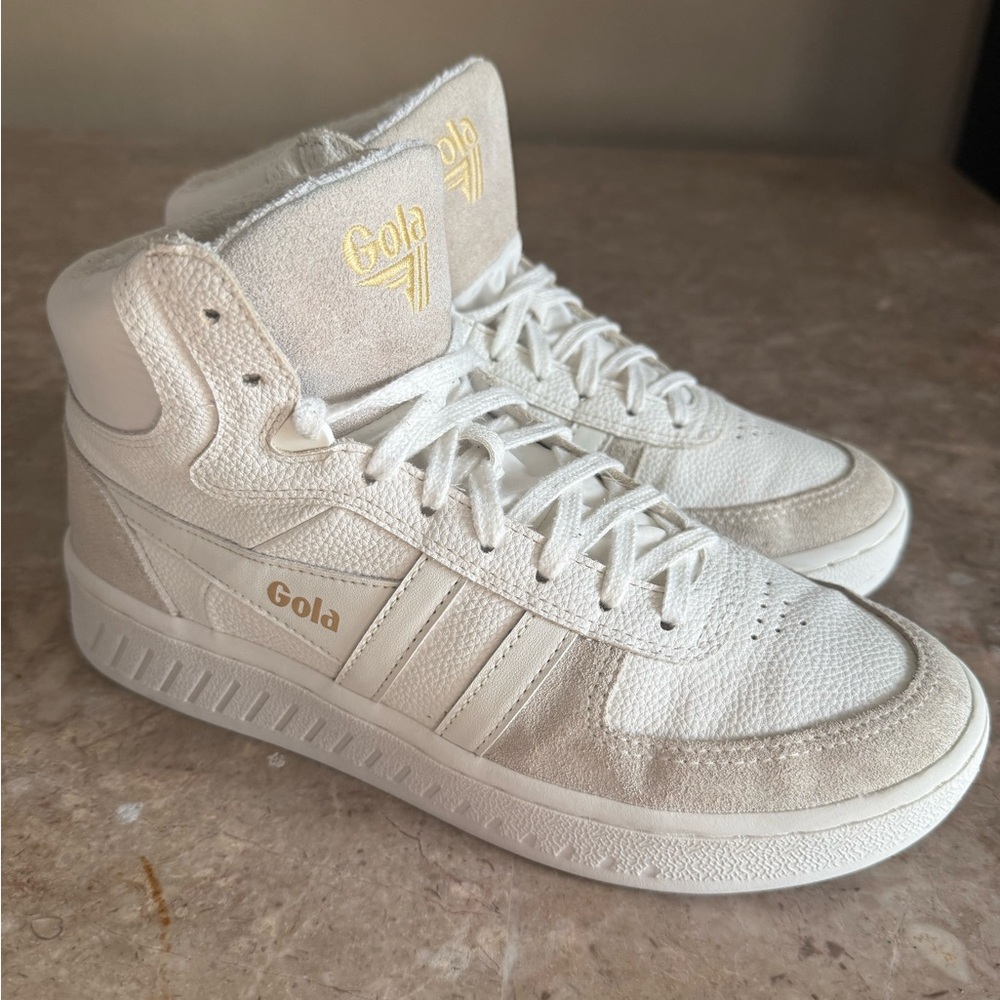 Gola slam Trident High top Leather leather sneakers whitw-ivory women's size 8.5